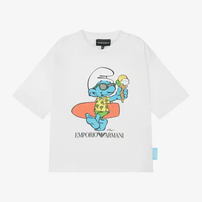 Emporio Armani Kids' White Smurf Organic Cotton T-shirt