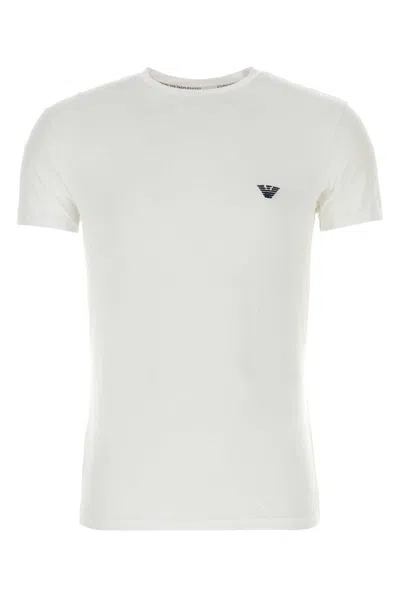 Emporio Armani White Stretch Cotton T-shirt In 00010