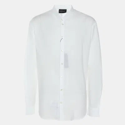 Pre-owned Emporio Armani White Textured Cotton Button Front Shirt L