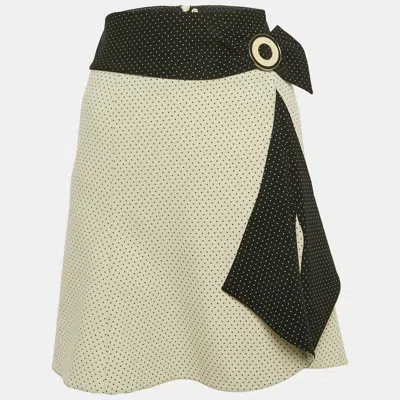 Pre-owned Emporio Armani White/black Polka Dots Crepe Draped Mini Skirt S
