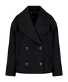 Emporio Armani Double-breasted Short Pea Coat In Virgin Wool Cavalry Twill In Black
