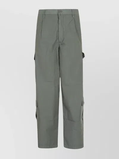 Emporio Armani Wide Leg Cargo Trousers With Back Pockets In Green
