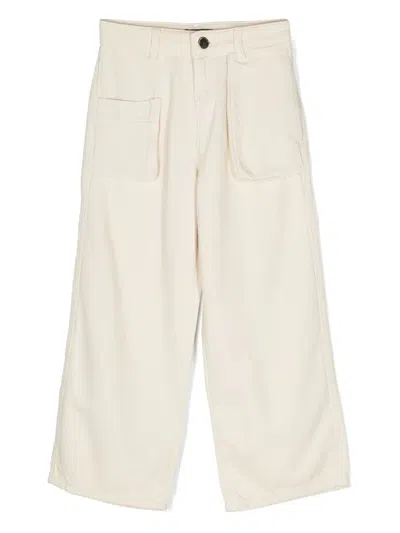Emporio Armani Kids' Wide-leg Cotton Trousers In Neutrals