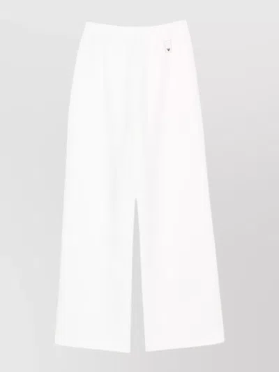 Emporio Armani Wide Leg Cropped Cotton Regular Fit Trousers In White