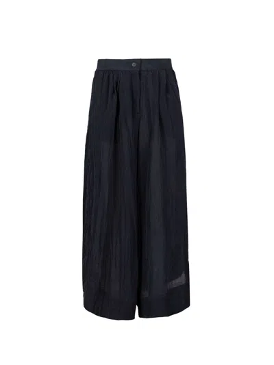 Emporio Armani Wide-leg Cropped Trousers In Navy Blue