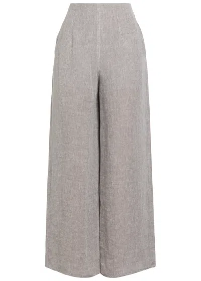 Emporio Armani Wide-leg Linen-blend Trousers In Gray