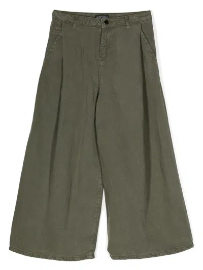 Emporio Armani Kids' Wide-leg Linen-blend Trousers In Green