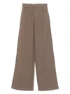 Emporio Armani Linen Trousers With Wide Legs And Pockets In Brown