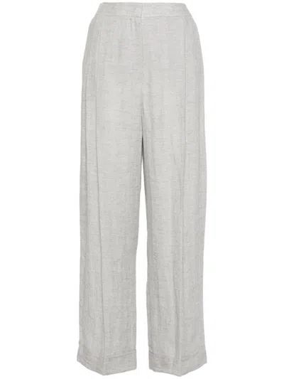 Emporio Armani Wide Leg Linen Trousers In Grey