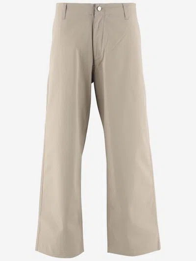Emporio Armani Wide-leg Pants In Stretch Cotton In Beige