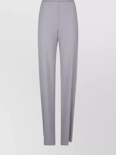 Emporio Armani Wide Leg Pleated Trousers With Satin Trim In Gray