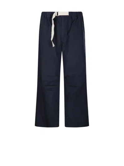 Emporio Armani Wide-leg Relaxed-fit Trousers With Adjustable Drawstring In Blue