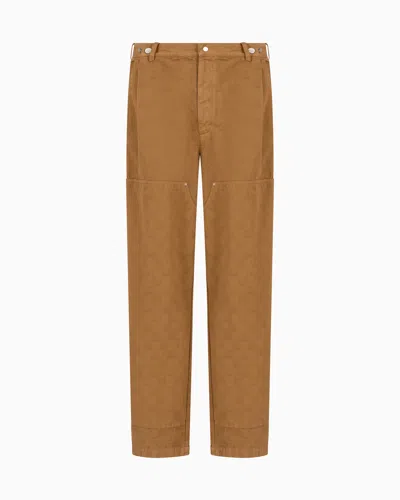 Emporio Armani Wide-leg Trousers In Denim-effect Fabric In Brown