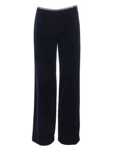 Emporio Armani Wide-leg Trousers In Soft Velvety Fabric In Blue