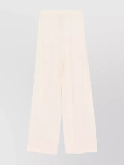 Emporio Armani Wide Leg Trousers With Elasticated Waistband And Slits In Beige