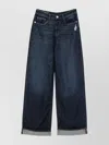 Emporio Armani Wide-leg Trousers With Rolled Cuffs In Blue
