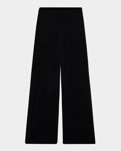 Emporio Armani Wide-leg Velvet Trousers In Black