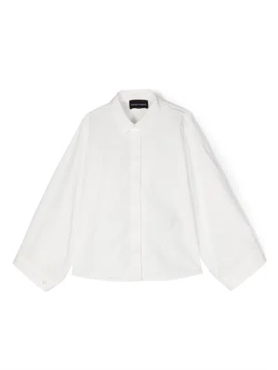 Emporio Armani Kids' Wide-sleeve Cotton Poplin Shirt In White