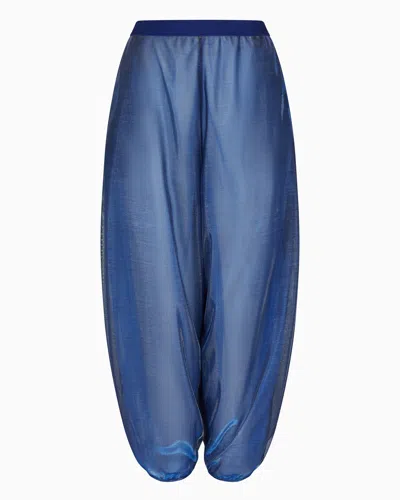 Emporio Armani Wide Trousers In Iridescent Knit Mesh In Blue