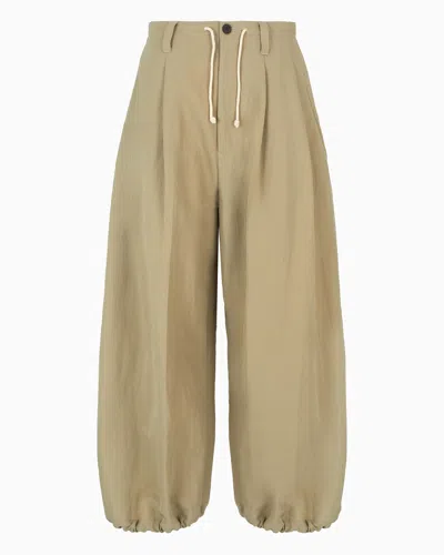 Emporio Armani Wide Trousers In Technical Fabric With Drawstring At The Hem In Brown