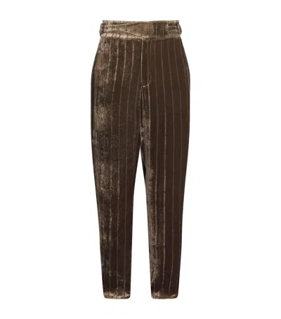 Emporio Armani Wide-wale Velvet Belted Trousers In Brown