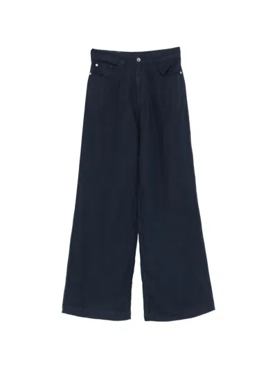 Emporio Armani Wide-leg Linen Trousers In Blue