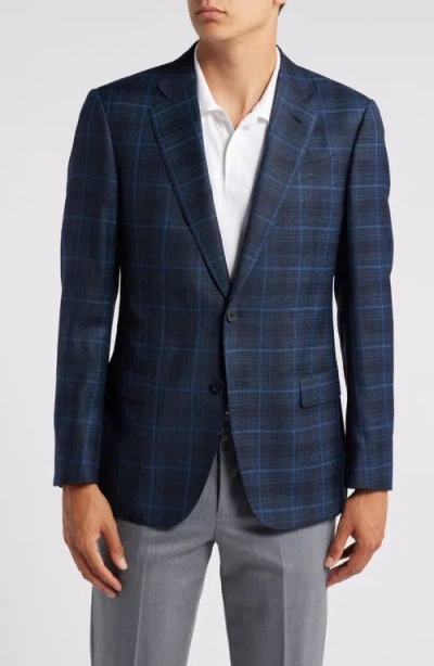 Emporio Armani Windowpane Check Textured Wool Sport Coat In Royal Blue