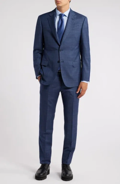 Emporio Armani Windowpane Check Wool Suit In Blue