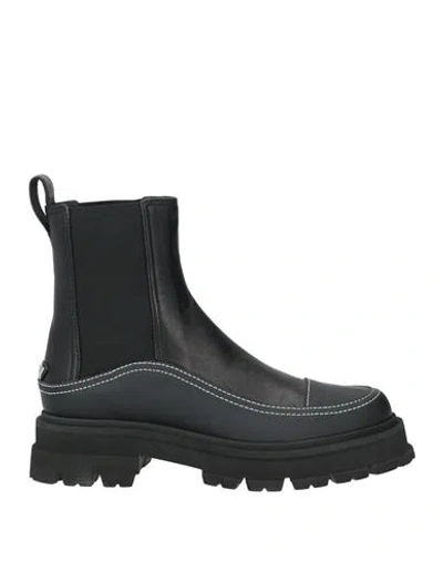 Emporio Armani Woman Ankle Boots Black Size 7.5 Cow Leather, Ovine Leather