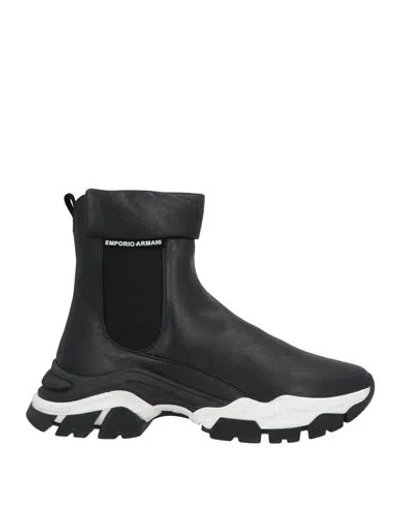 Emporio Armani Woman Ankle Boots Black Size 7.5 Leather