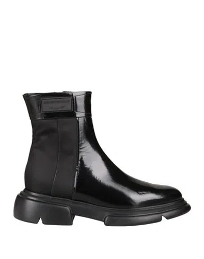 Emporio Armani Woman Ankle Boots Black Size 7.5 Leather, Textile Fibers