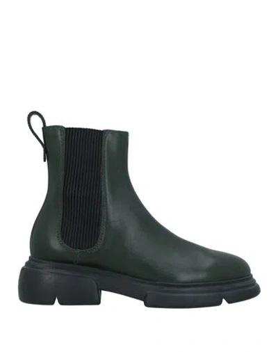 Emporio Armani Woman Ankle Boots Dark Green Size 5.5 Bovine Leather, Polyester, Elastane