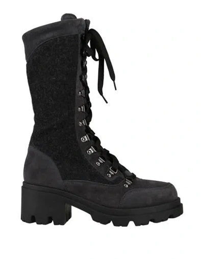 Emporio Armani Woman Ankle Boots Charcoal Size 5.5 Leather, Textile Fibers In Grey