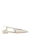 Emporio Armani Woman Ballet Flats Off White Size 10.5 Leather In Off White