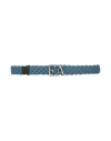 Emporio Armani Woman Belt Slate Blue Size 38 Linen, Tpr - Thermoplastic Rubber, Cotton In Blue