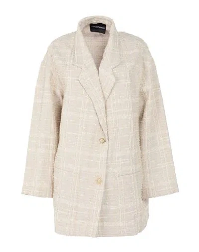 Emporio Armani Woman Blazer Beige Size 14 Cotton, Linen, Polyamide, Polyester In Neutral