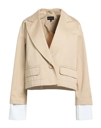 Emporio Armani Woman Blazer Beige Size 8 Cotton In Neutral