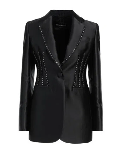 Emporio Armani Woman Blazer Black Size 8 Polyester, Silk, Glass