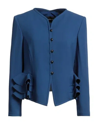 Emporio Armani Woman Blazer Blue Size 12 Viscose, Acetate, Polyester