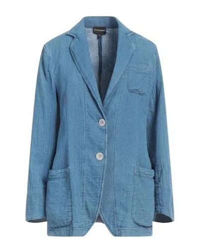 Emporio Armani Woman Blazer Blue Size 14 Cotton