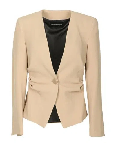 Emporio Armani Woman Blazer Camel Size 12 Viscose, Acetate, Elastane In Beige