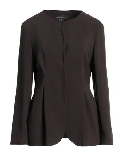 Emporio Armani Woman Blazer Dark Brown Size 12 Acrylic, Viscose