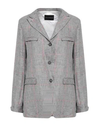 Emporio Armani Woman Blazer Grey Size 12 Linen, Viscose