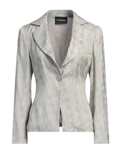 Emporio Armani Woman Blazer Grey Size 14 Cupro, Linen, Silk, Polyamide