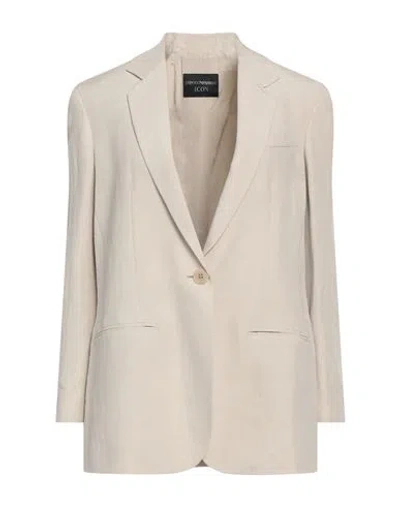 Emporio Armani Woman Blazer Ivory Size 10 Linen, Silk In White