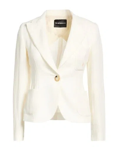 Emporio Armani Woman Blazer Ivory Size 12 Linen, Lyocell In White