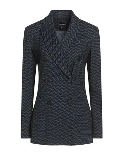 Emporio Armani Woman Blazer Midnight Blue Size 12 Polyamide, Acrylic, Wool