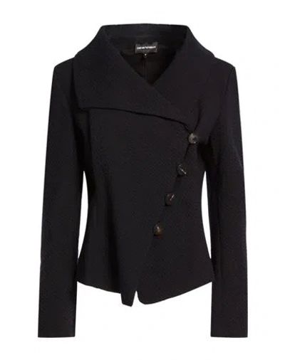 Emporio Armani Woman Blazer Midnight Blue Size 8 Wool, Polyester, Cotton In Black