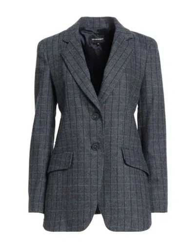 Emporio Armani Woman Blazer Navy Size 12 Wool, Polyester, Polyamide, Acrylic, Elastane In Blue