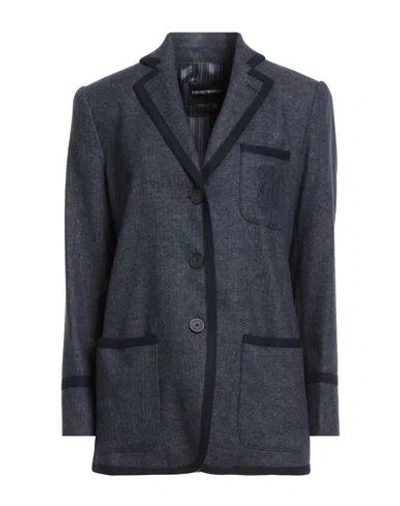 Emporio Armani Woman Blazer Navy Size 16 Wool, Cotton, Polyamide, Elastane In Blue